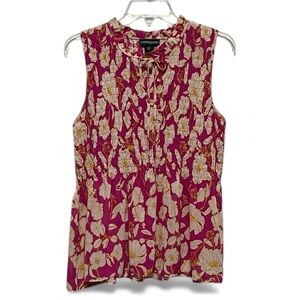 Cynthia Rowley pink gold Floral smocked sleeveless airy spring summer Blouse